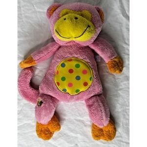 Blankets And Beyond Monkey Plush Pink Yellow dots  orange Soft Toy 8 in